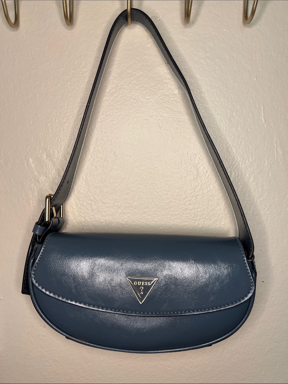 GUESS Blue Baguette Shoulder Bag Triangle Logo Y2K Purse